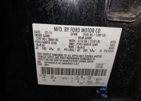 2011 Ford Edge Sel z USA, uszkodzony, nr VIN 2FMDK3JC3BBB61137